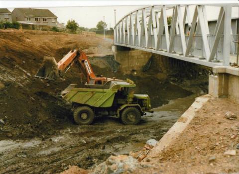 The footbridge at the north end of the estate with a digger below