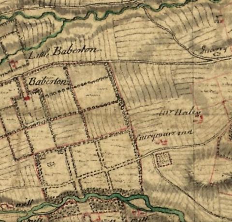 Map of the  area from WIlliam Roy's Military Survey c1749