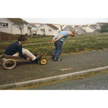Boys playing with a guider on Baberton Mains Wood