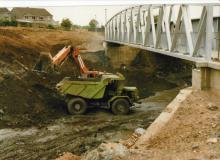 The footbridge at the north end of the estate with a digger below